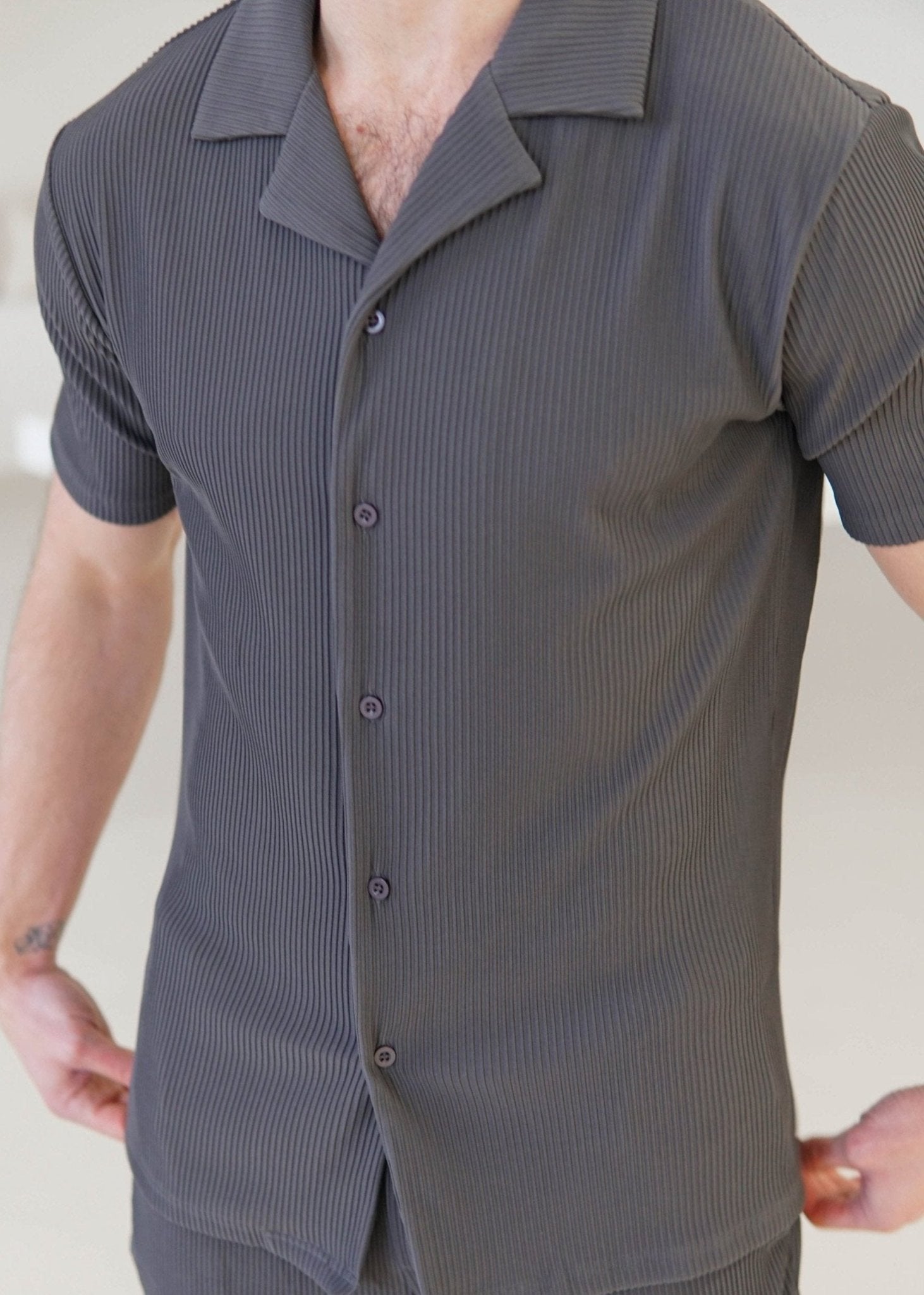 Ribbed Shirt In Dark Grey - Sulfit Clothing