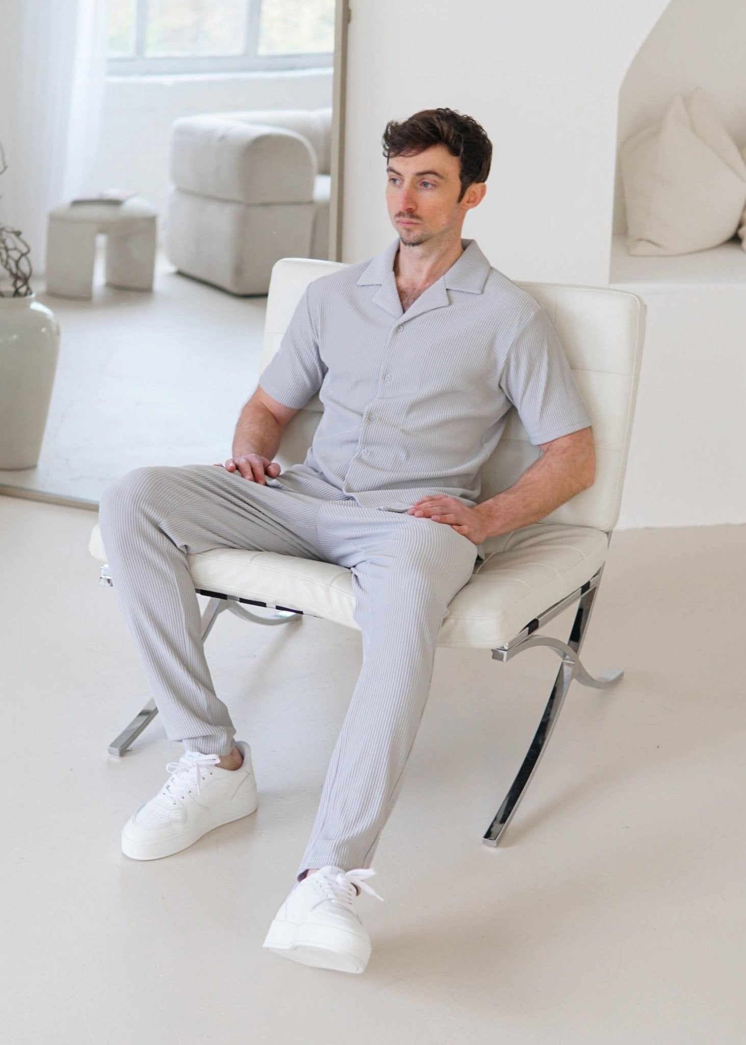 Ribbed Shirt In Light Grey - Sulfit Clothing