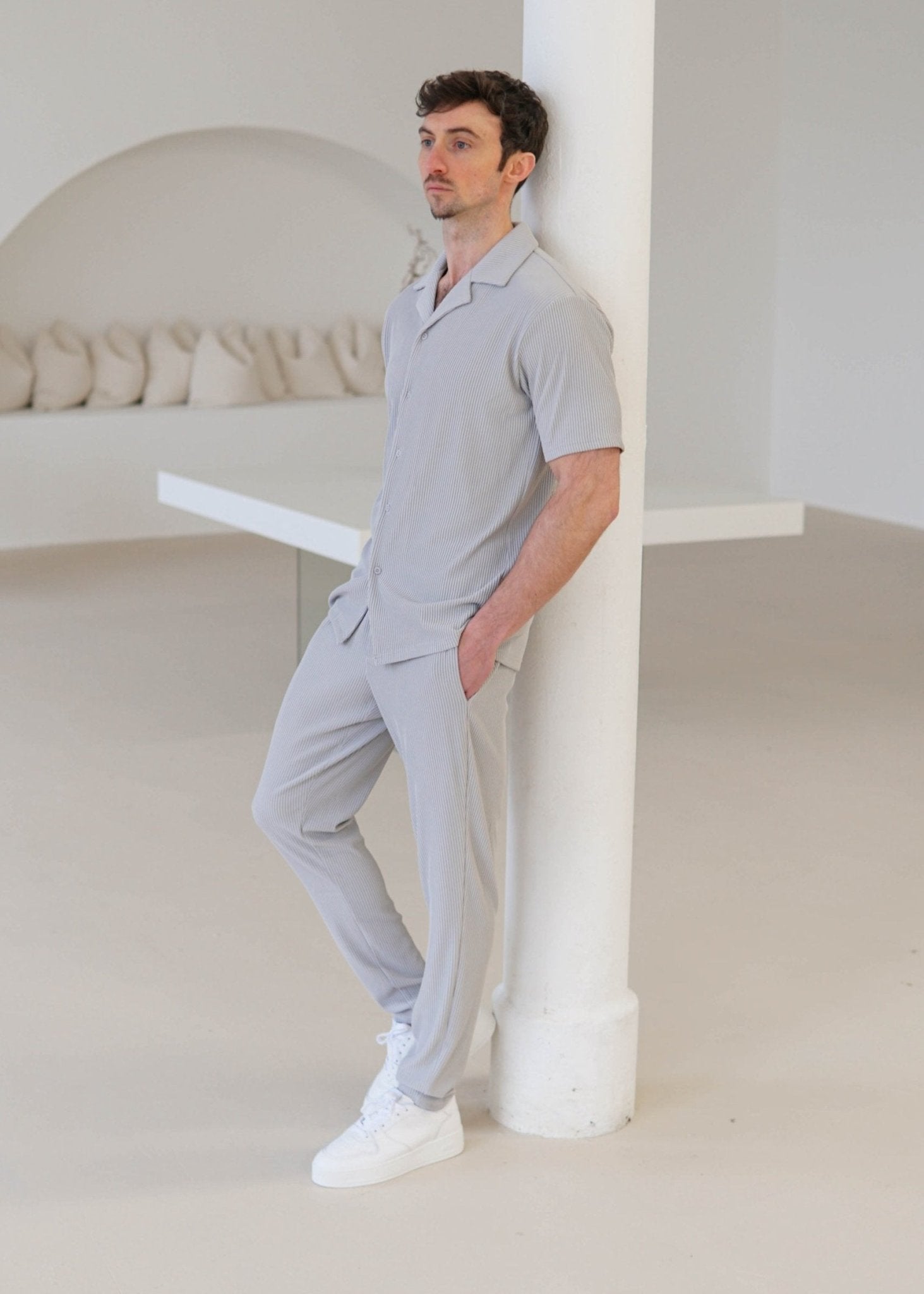 Ribbed Shirt In Light Grey - Sulfit Clothing