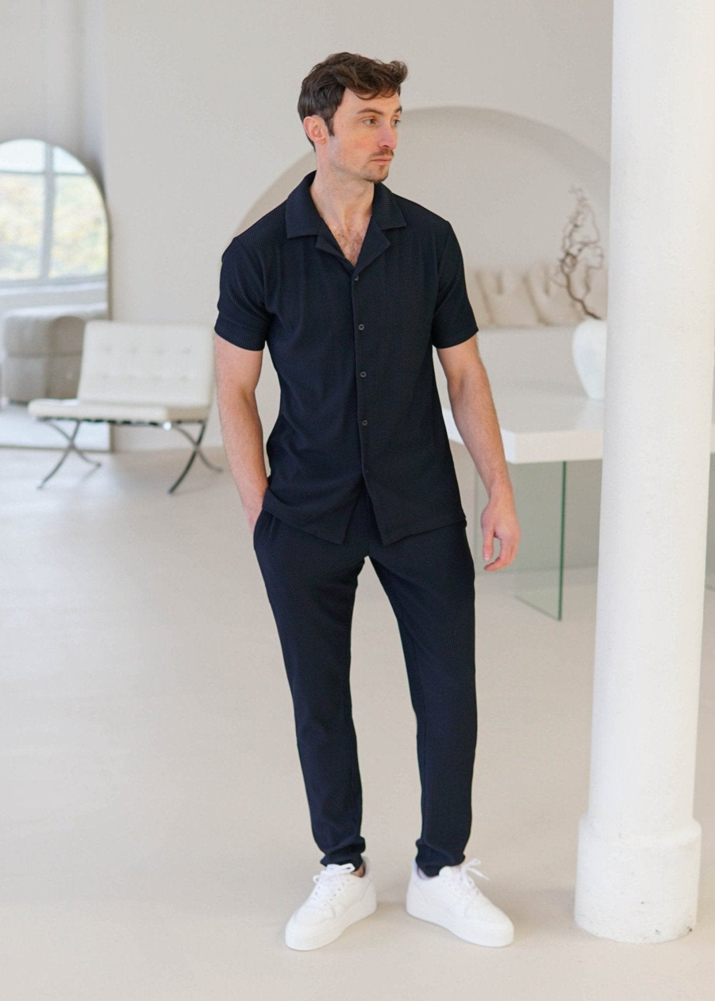 Ribbed Shirt In Navy - Sulfit Clothing