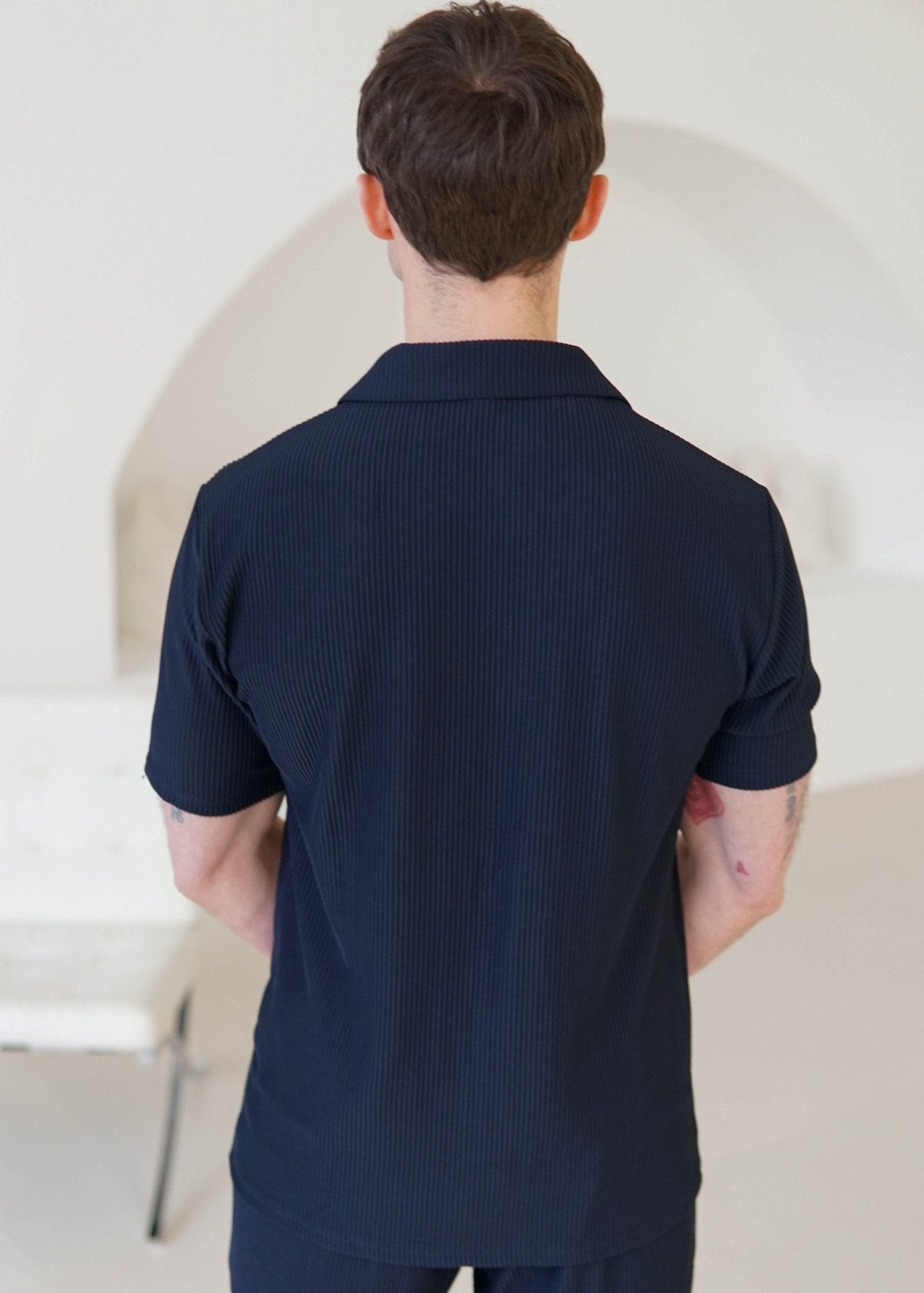 Ribbed Shirt In Navy - Sulfit Clothing