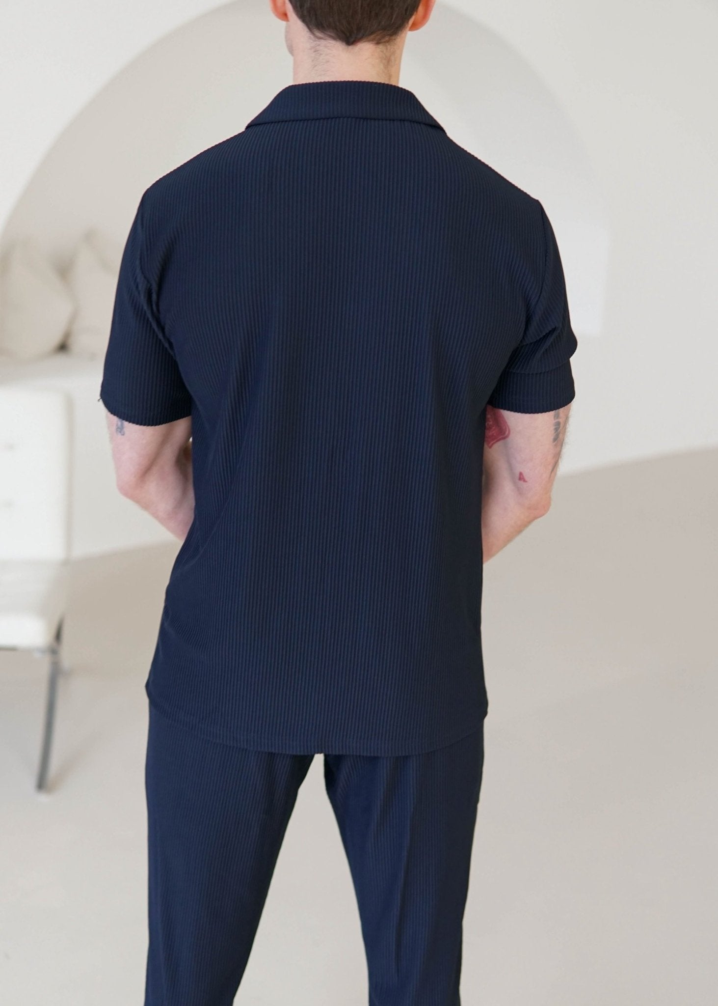 Ribbed Shirt In Navy - Sulfit Clothing