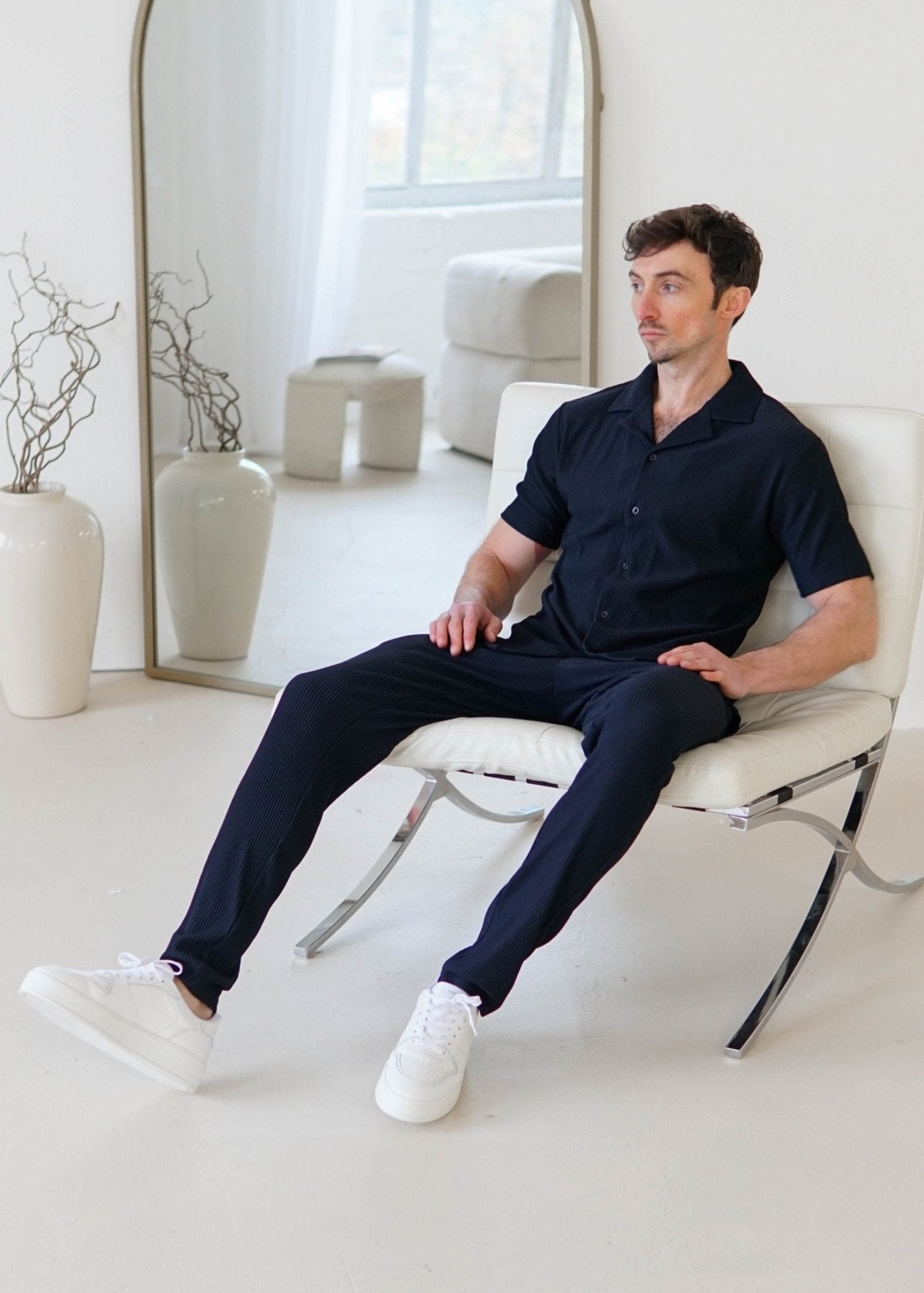 Ribbed Shirt In Navy - Sulfit Clothing