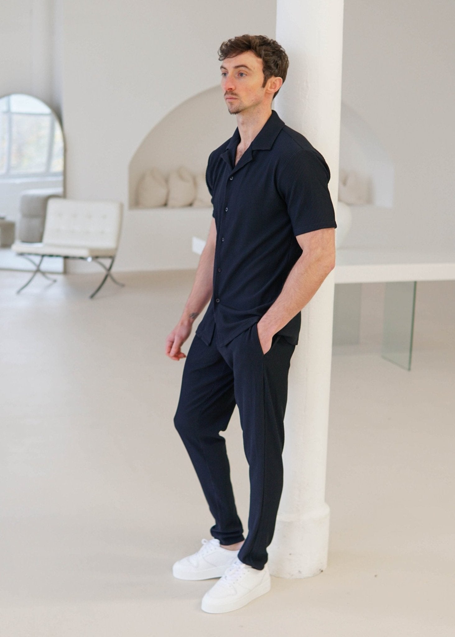 Ribbed Shirt In Navy - Sulfit Clothing