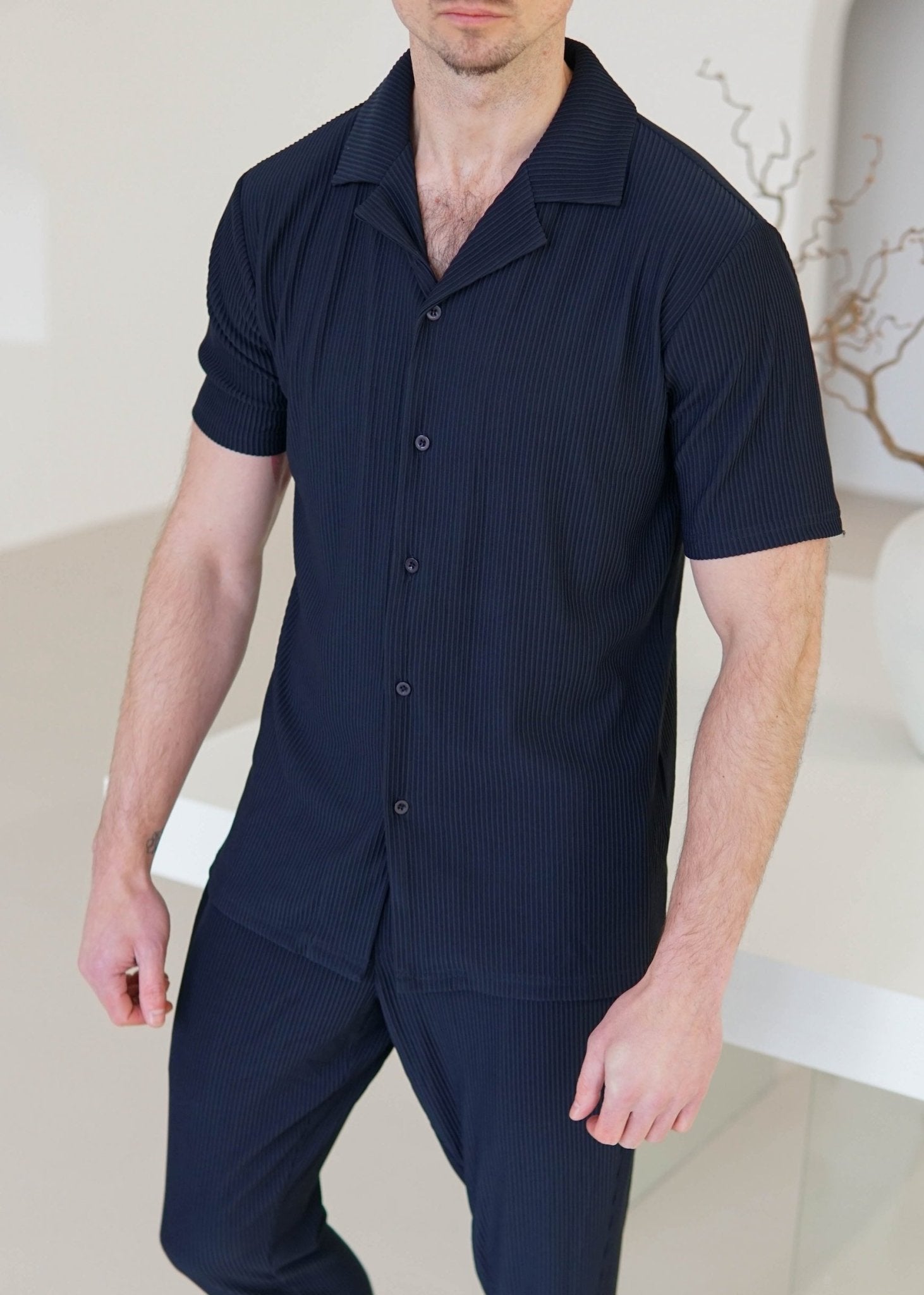 Ribbed Shirt In Navy - Sulfit Clothing
