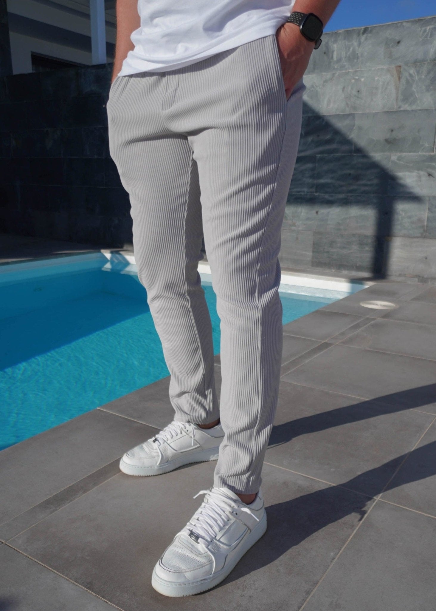 Ribbed Trouser In Light Grey - Sulfit Clothing