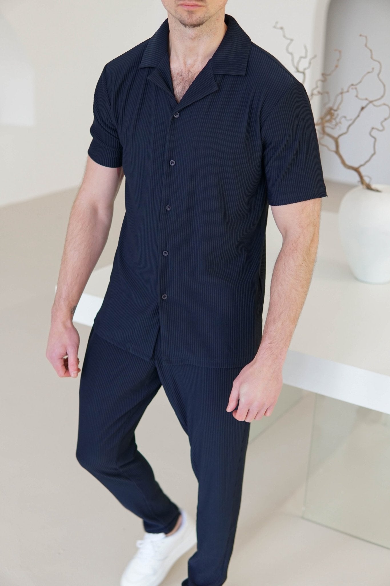 Ribbed Trouser In Navy - Sulfit Clothing