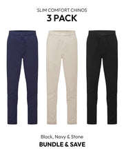 Slim Comfort Chinos Black, Navy & Stone 3 Pack - Sulfit Clothing