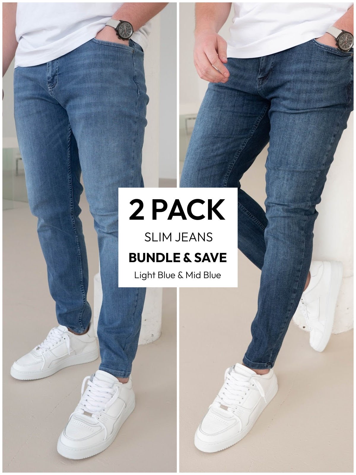 Slim Comfort Jeans Light Blue & Mid Blue 2 Pack - Sulfit Clothing