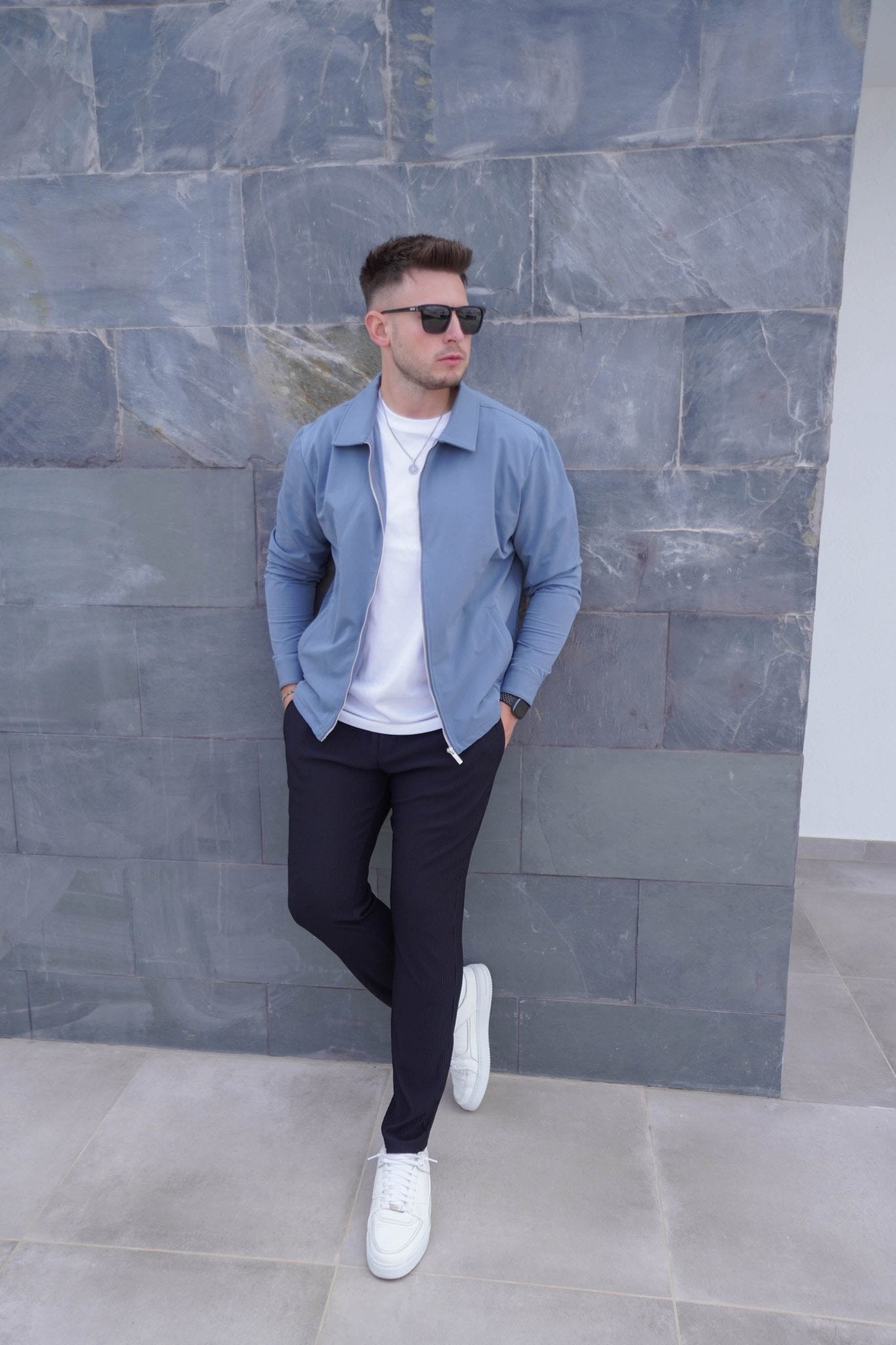 Smart Stretch Jacket In Slate Blue - Sulfit Clothing