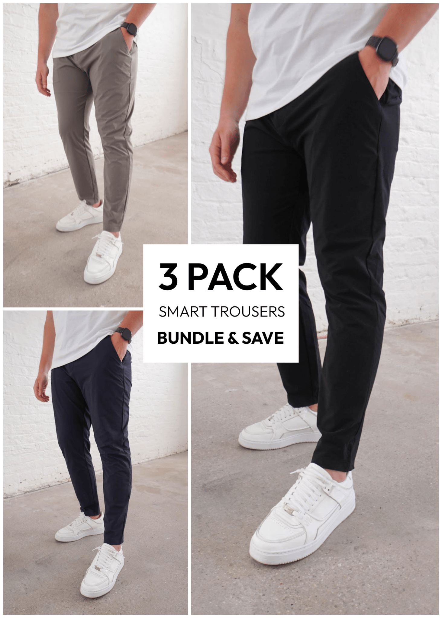Smart Stretch Trousers Mixed Colour 3 Pack - Sulfit Clothing