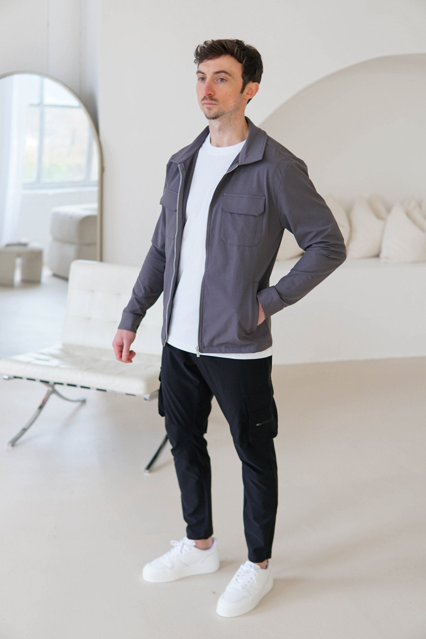 Tech Stretch Cargo Jacket In Charcoal - Sulfit Clothing