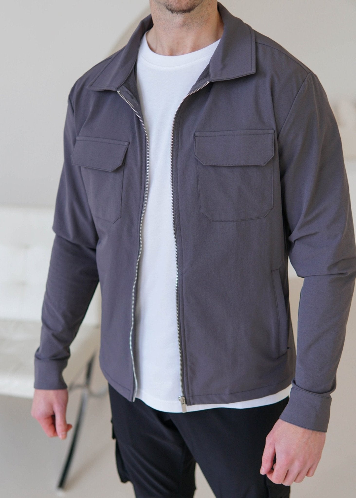 Tech Stretch Cargo Jacket In Charcoal - Sulfit Clothing