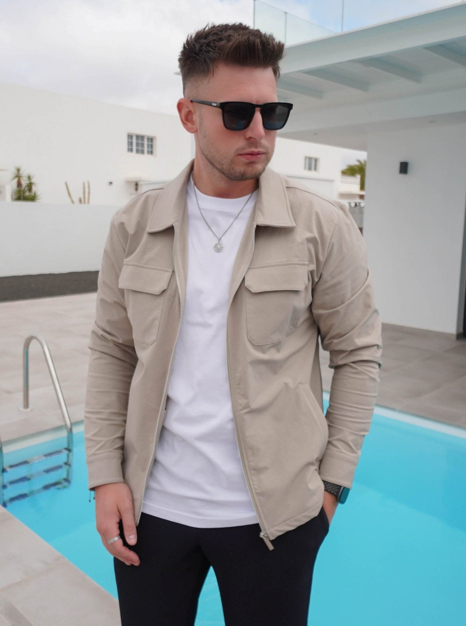 Tech Stretch Cargo Jacket In Stone - Sulfit Clothing