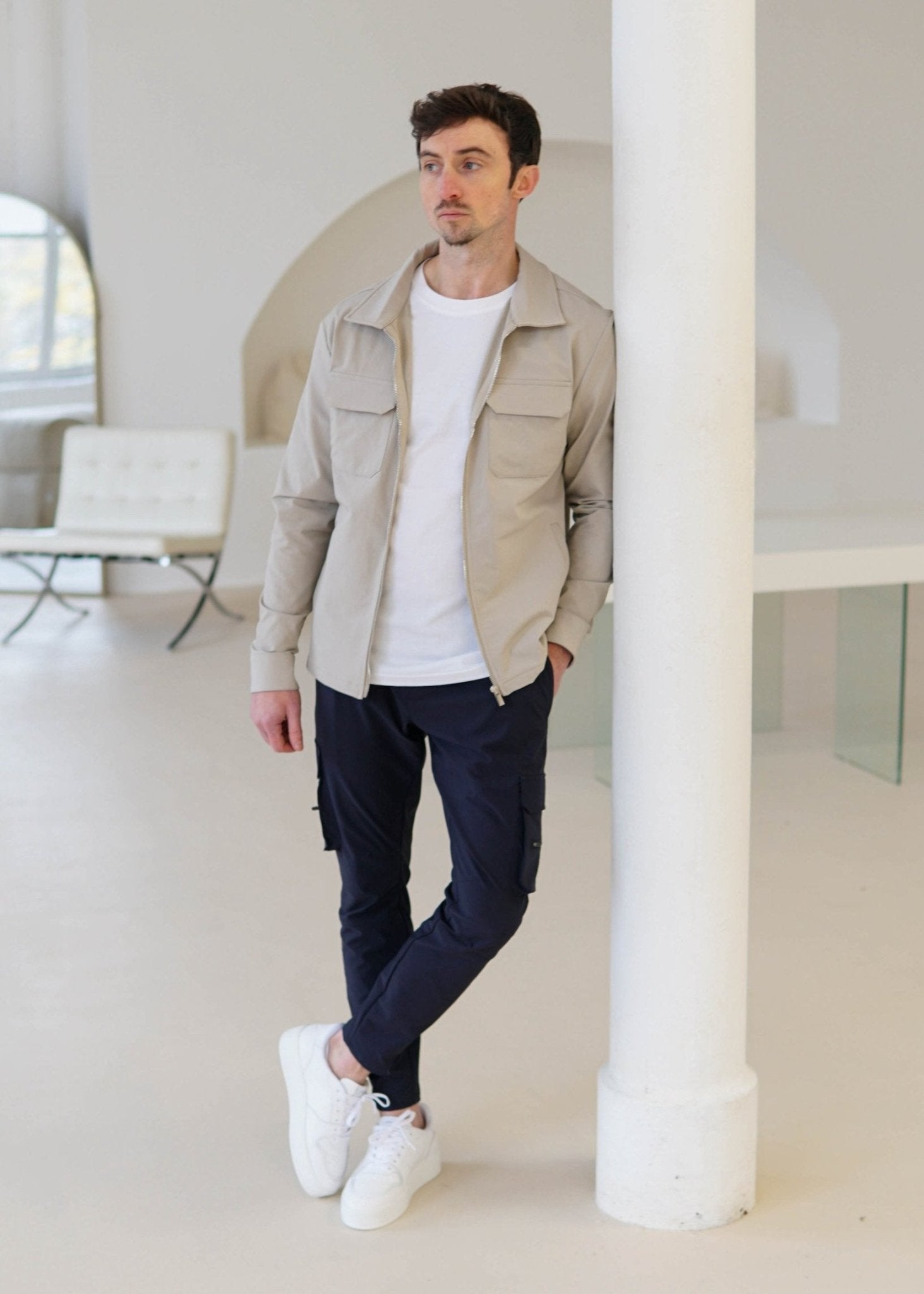 Tech Stretch Cargo Jacket In Stone - Sulfit Clothing