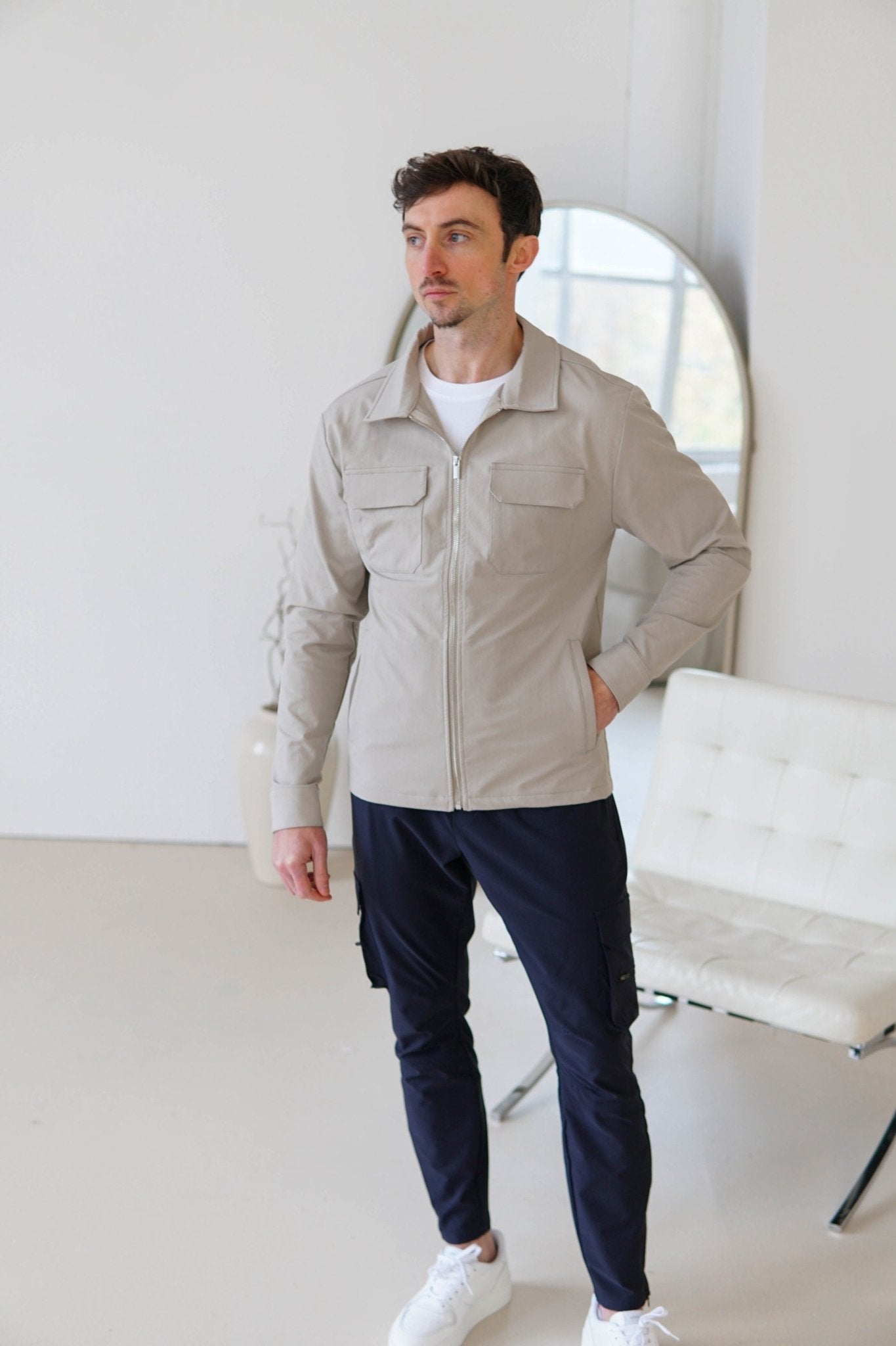 Tech Stretch Cargo Jacket In Stone - Sulfit Clothing