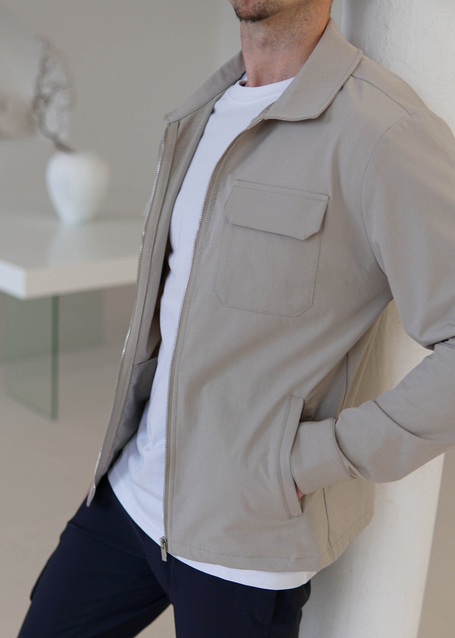 Tech Stretch Cargo Jacket In Stone - Sulfit Clothing