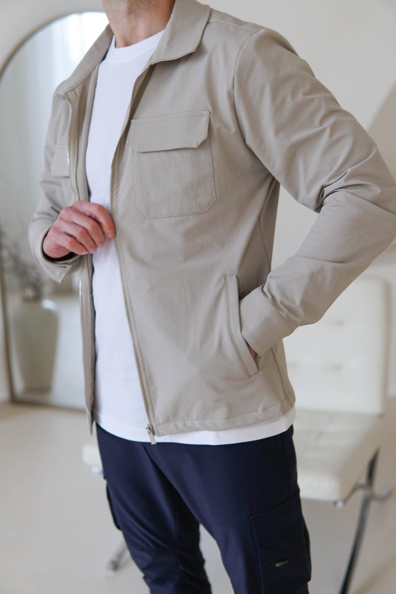 Tech Stretch Cargo Jacket In Stone - Sulfit Clothing